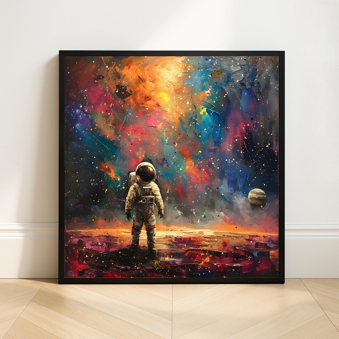 Astronaut in Space Impasto Painting Print: Colorful Galaxy Modern Decor ...