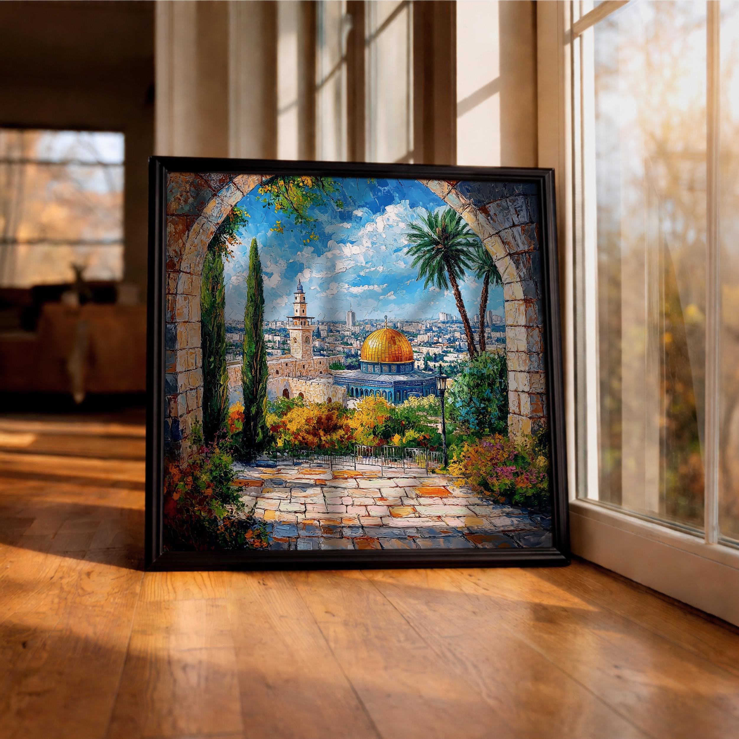 展示品ELBA ALVAREZエルバアルバレスJERICHOシルクスクリーン版画 Dome of the Rock Wall Art Masjid Al Aqsa Framed Canvas Jerusalem