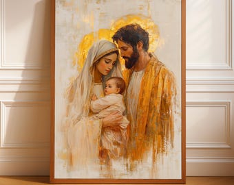 Holy Family Digital Art Print, Religious Wall Decor, Spiritual Christian Artwork, Vintage Painting