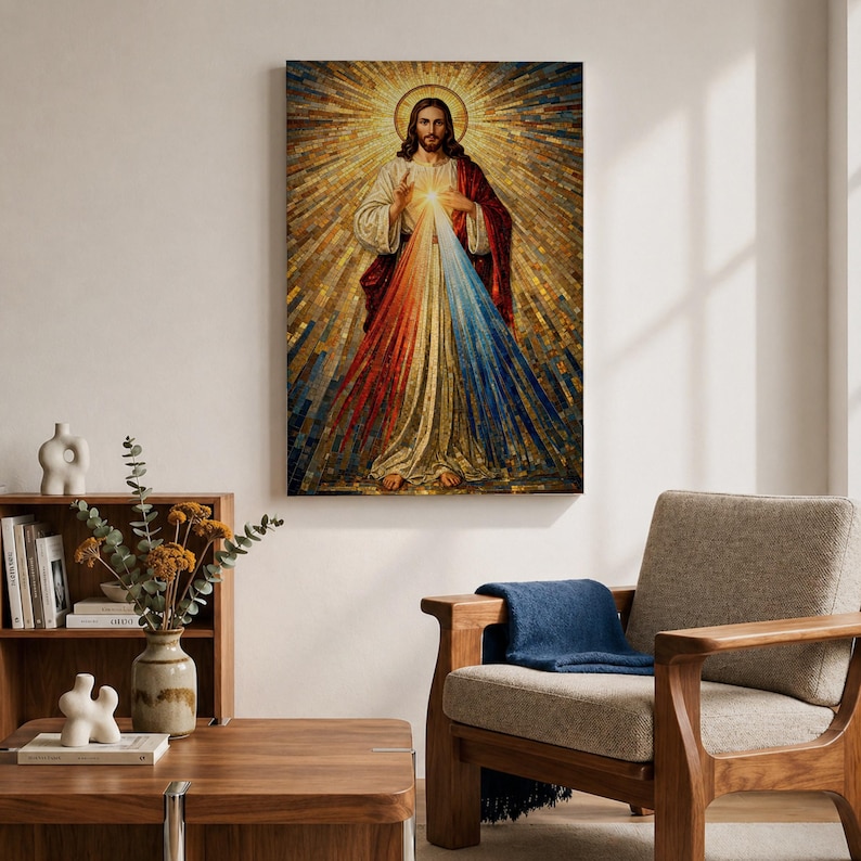 Divine Mercy Wall Art Jesus Mosaic Christian Icon Religious Gift Prayer Room Home Decor