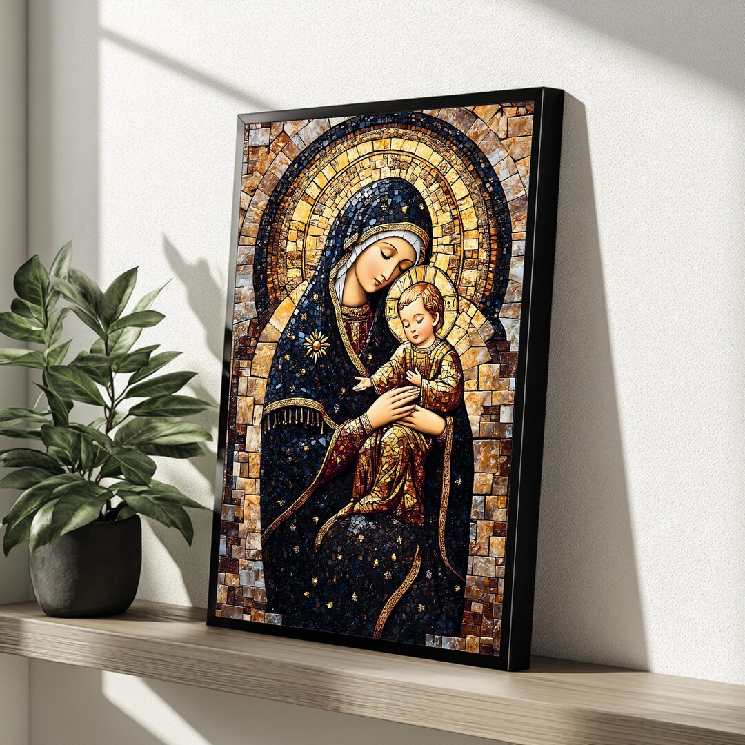 Virgin Mary Mosaic Art | Madonna and Child Wall Print | Catholic ...
