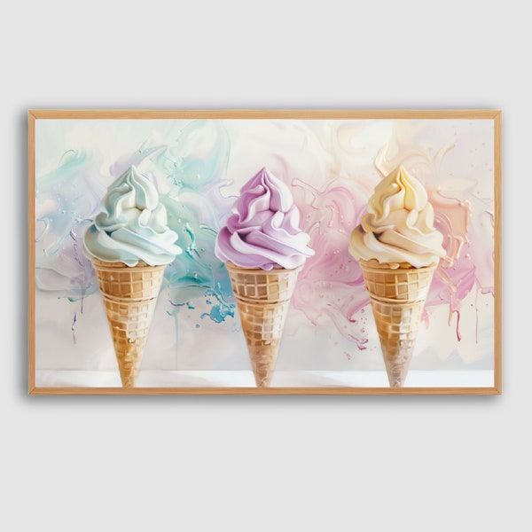 Ice cream Digital Frame Tv Art | 3D Colorful cones Oil Painting | Instant Download | Premium