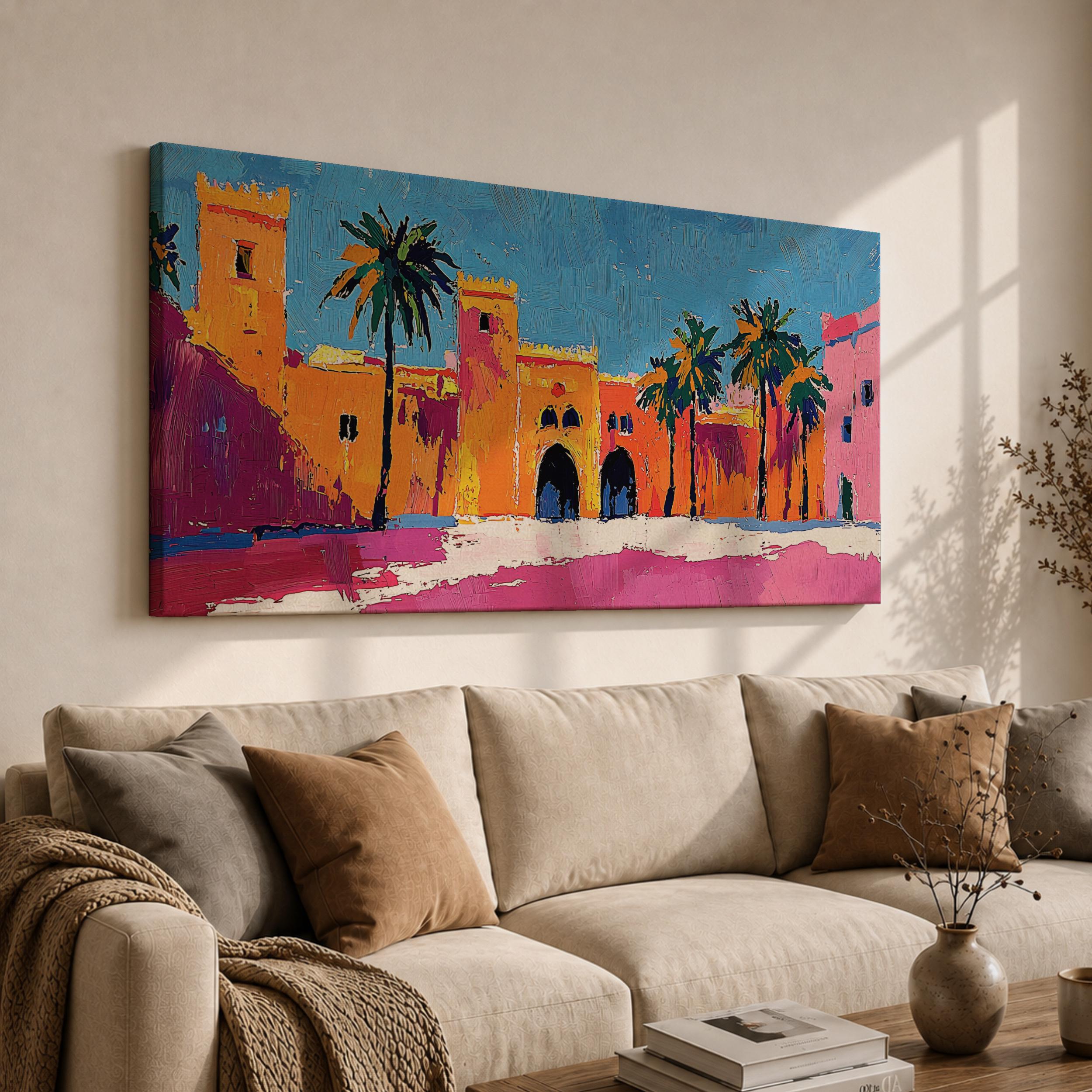 Morocco Kasbah Wall Art, Panoramic Moroccan Architecture Canvas
