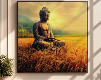Buddha Wall Art, Zen Meditation Painting, Nature Landscape Canvas, Spiritual Home Decor