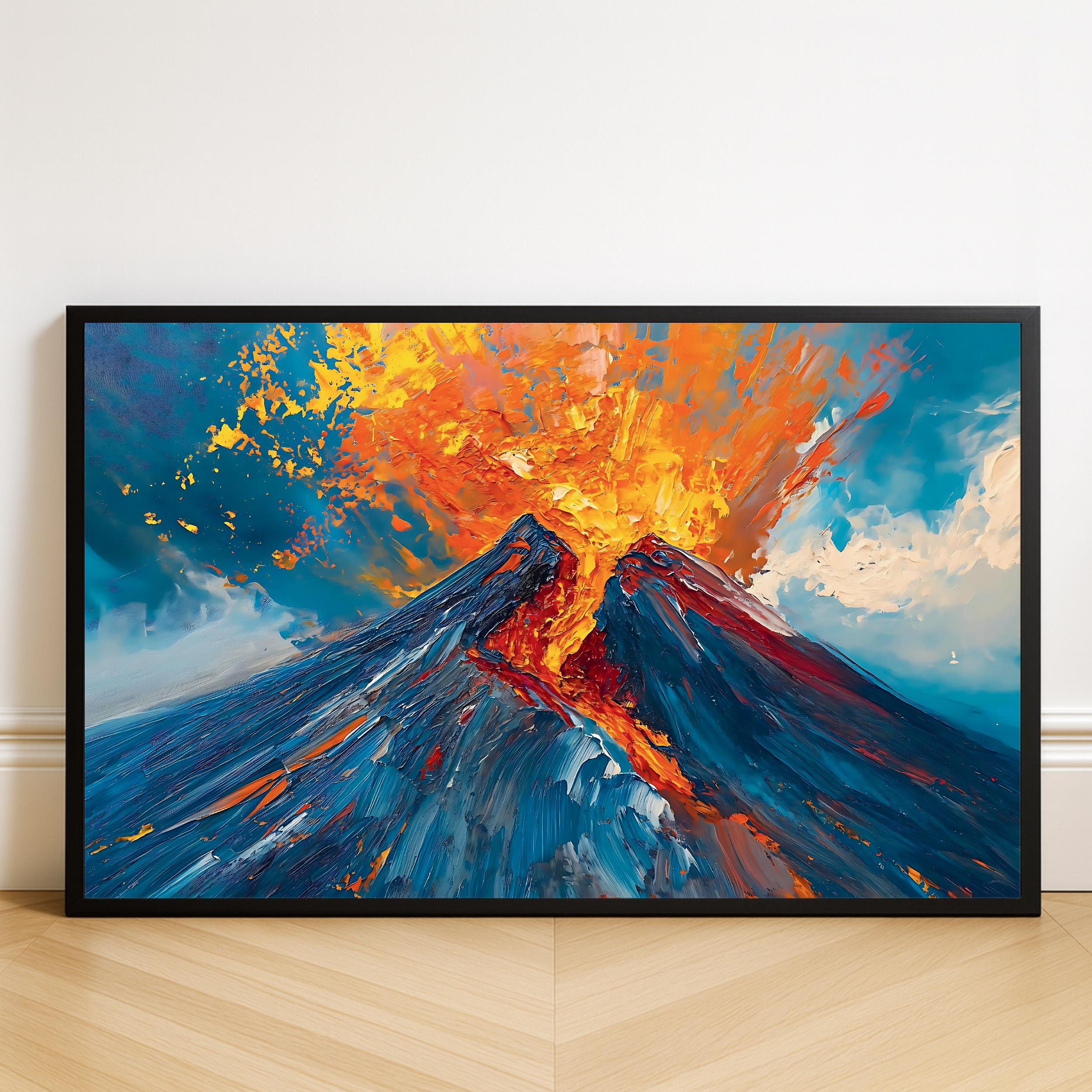 Volcano Fire Art Print: Vibrant Mountain Landscape Wall Decor