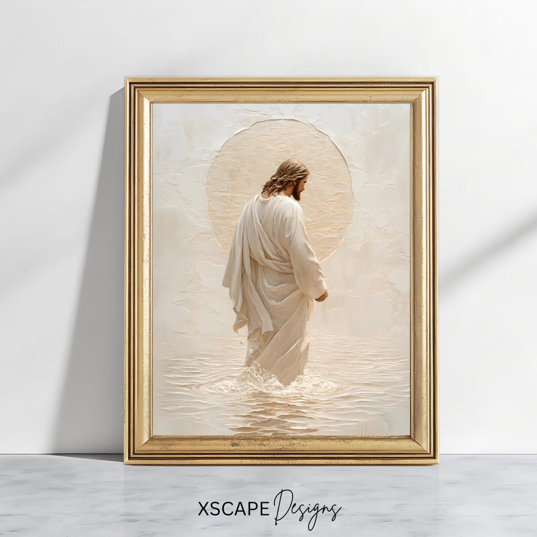 Vintage Jesus Walking on Water Print | Soft Neutral Christian Art ...