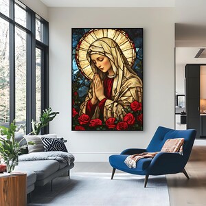 Virgin Mary Stained Glass Digital Art Print | Catholic Religious Wall ...