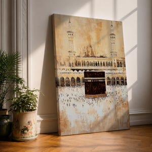 Lienzo impreso de la Kaaba, arte mural vintage de La Meca, pintura de la Mezquita Sagrada (Masjid al Haram), decoración islámica para el hogar.