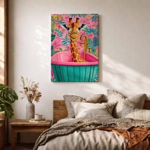 Giraffe Wildlife Wall Art Bathtub Animal Tropical Nature Gift Kids Nursery Bathroom Home Decor
