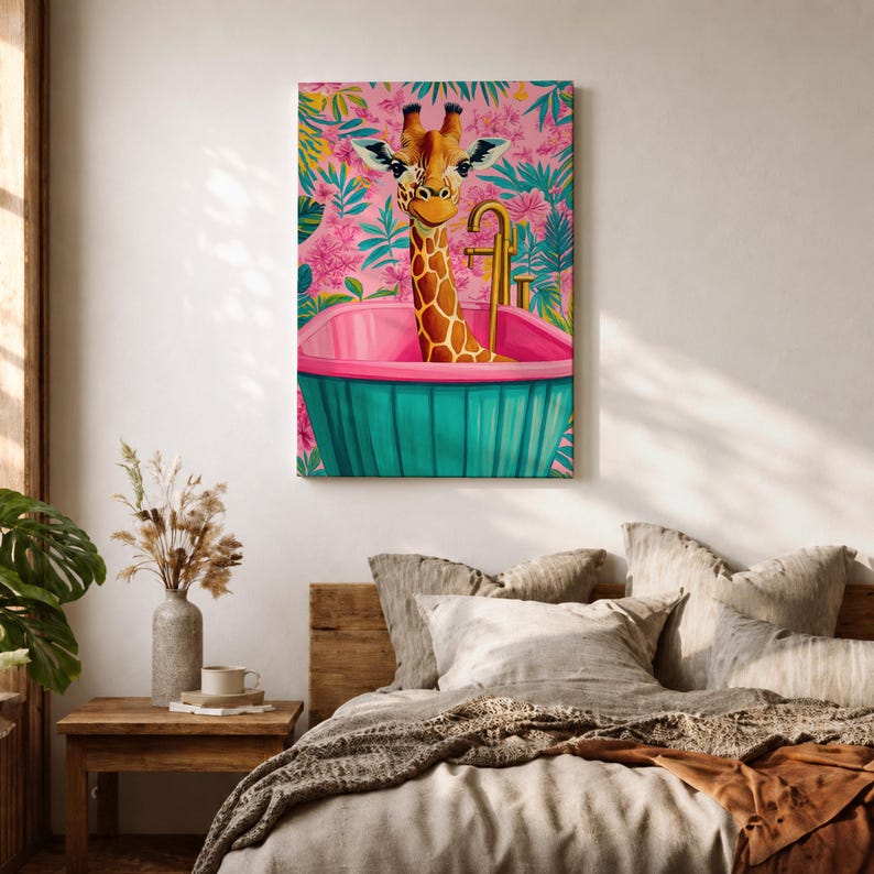 Giraffe Wildlife Wall Art Bathtub Animal Tropical Nature Gift Kids Nursery Bathroom Home Decor