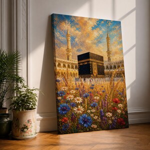 Lienzo impreso de la Mezquita Sagrada (Masjid al Haram), arte islámico para pared, pintura floral de la Kaaba, decoración para el hogar musulmán.