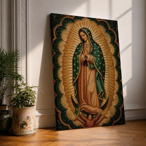 Lienzo con la imagen de Nuestra Señora, mosaico religioso para pared, pintura del icono de Guadalupe, decoración para sala de oración.