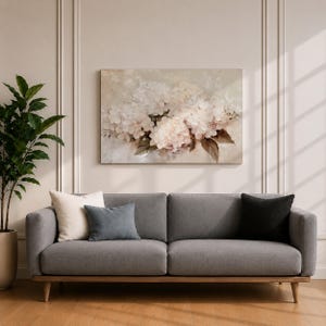 Hydrangea Wall Art Hortensia Framed Canvas Soft Bloom Botanical Vintage Floral Cottage Home Decor