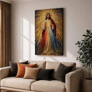 Divine Mercy Wall Art Jesus Mosaic Christian Icon Religious Gift Prayer Room Home Decor