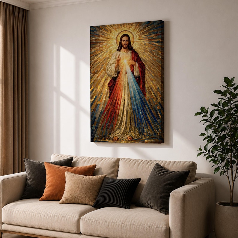Divine Mercy Wall Art Jesus Mosaic Christian Icon Religious Gift Prayer Room Home Decor