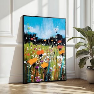 Wildblumen Wiese Wand Kunst Druck, lebendige Blumenlandschaft digitale Kunst - druckbare Natur Dekor