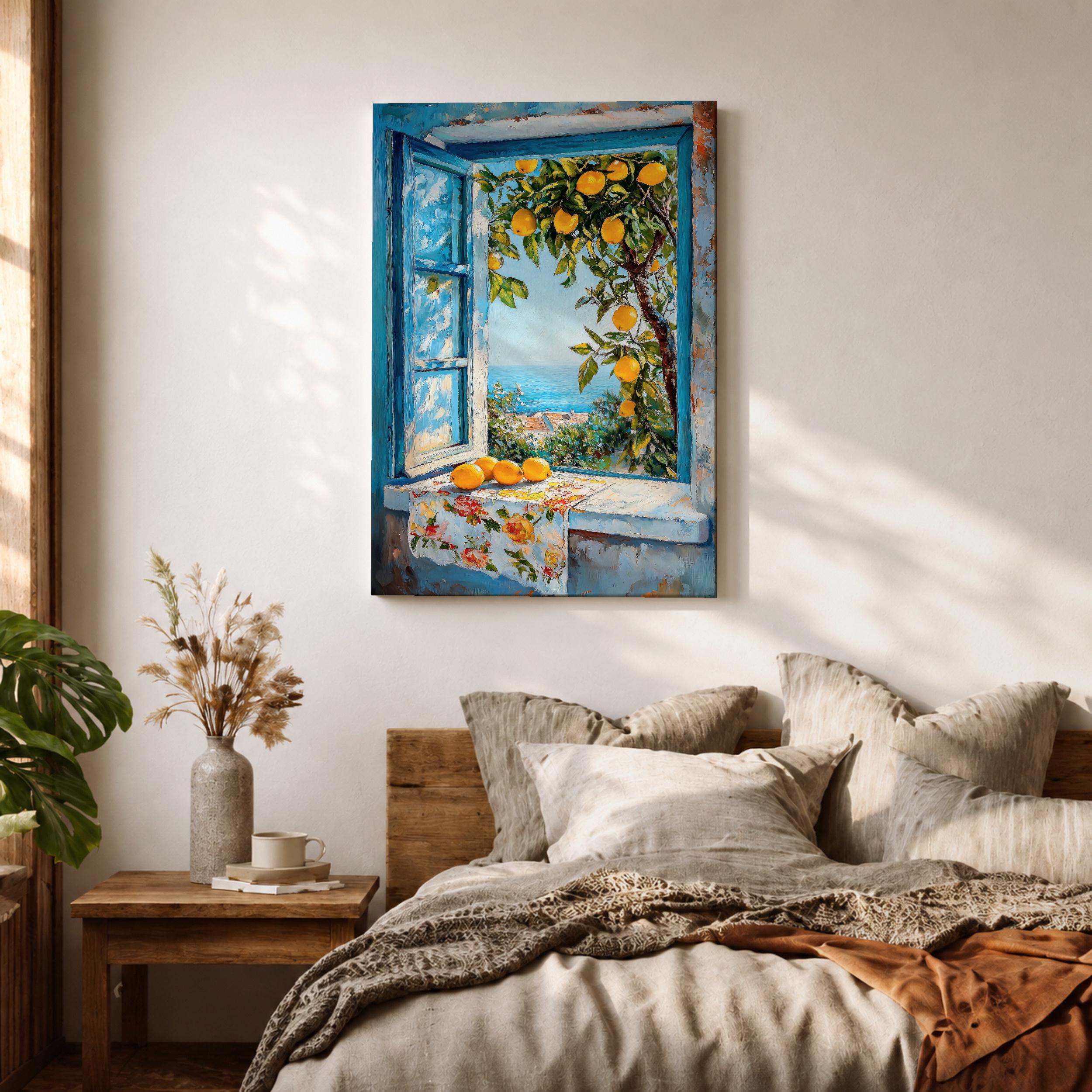 Lemon Tree Wall Art Mediterranean Window Framed Canvas Coastal