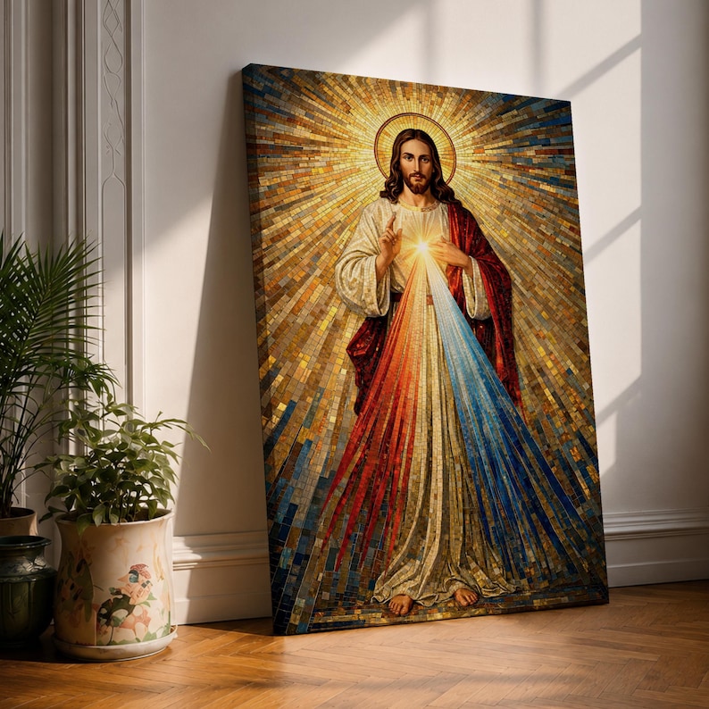 Divine Mercy Wall Art Jesus Mosaic Christian Icon Religious Gift Prayer Room Home Decor