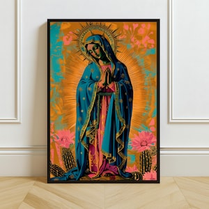 Our Lady of Guadalupe Art, Virgin Mary Print, Catholic Wall Decor, Marian Apparition Painting, Religious Home Artwork, Christian Gift
