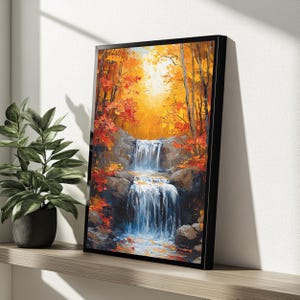 Herbst Wasserfall Wand Kunst, lebhafte Herbst Landschaft Poster, druckbare Wandkunst, digitaler Download