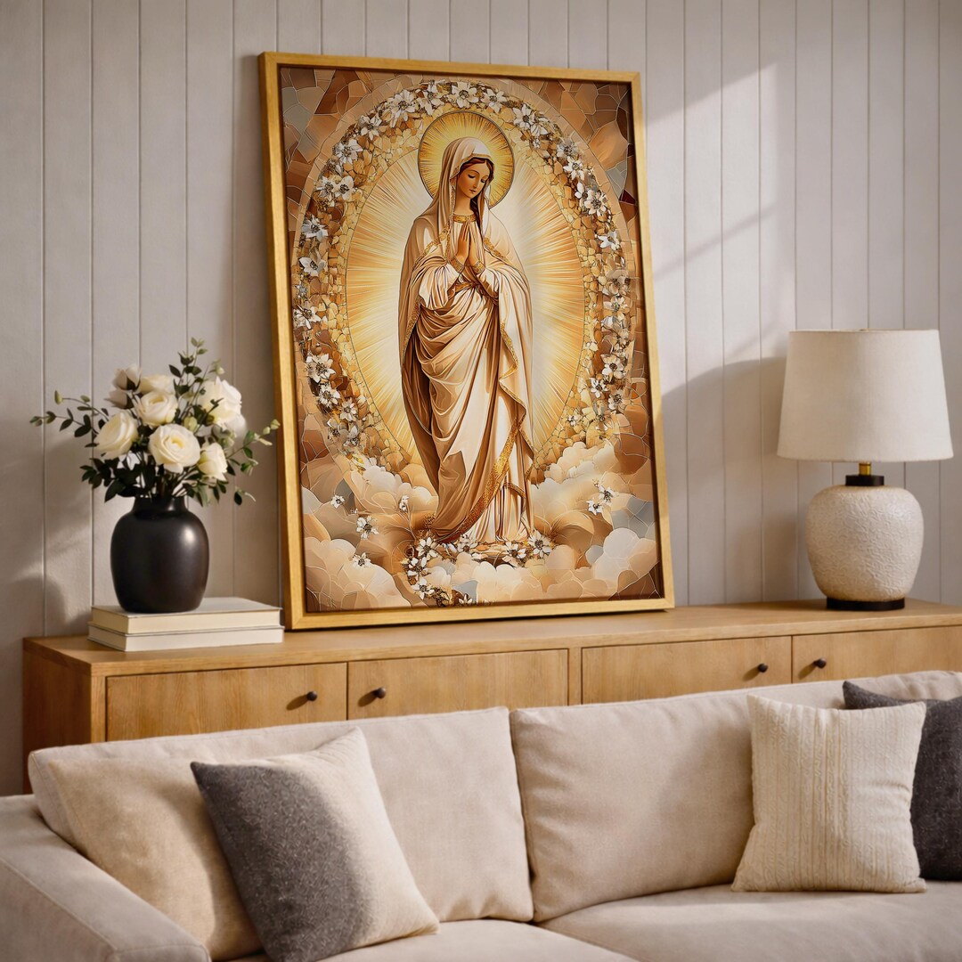 Virgin Mary Wall Art Sacred Madonna Framed Canvas Catholic Stained ...