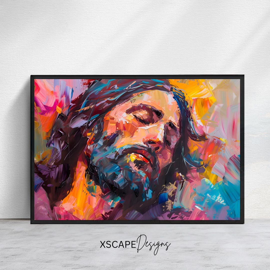 Abstract Jesus Painting Wall Art Print, Colorful Religious Poster