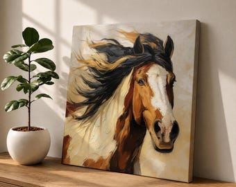 Quadro da parete con cavallo, stallone selvaggio, incorniciato, decorazione rustica in stile western per fattoria ed equitazione.