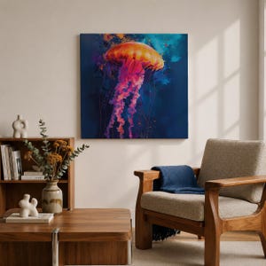 Jellyfish Wall Art Sea Nettle Framed Canvas Marine Life Abstract Ocean Coastal Home Decor