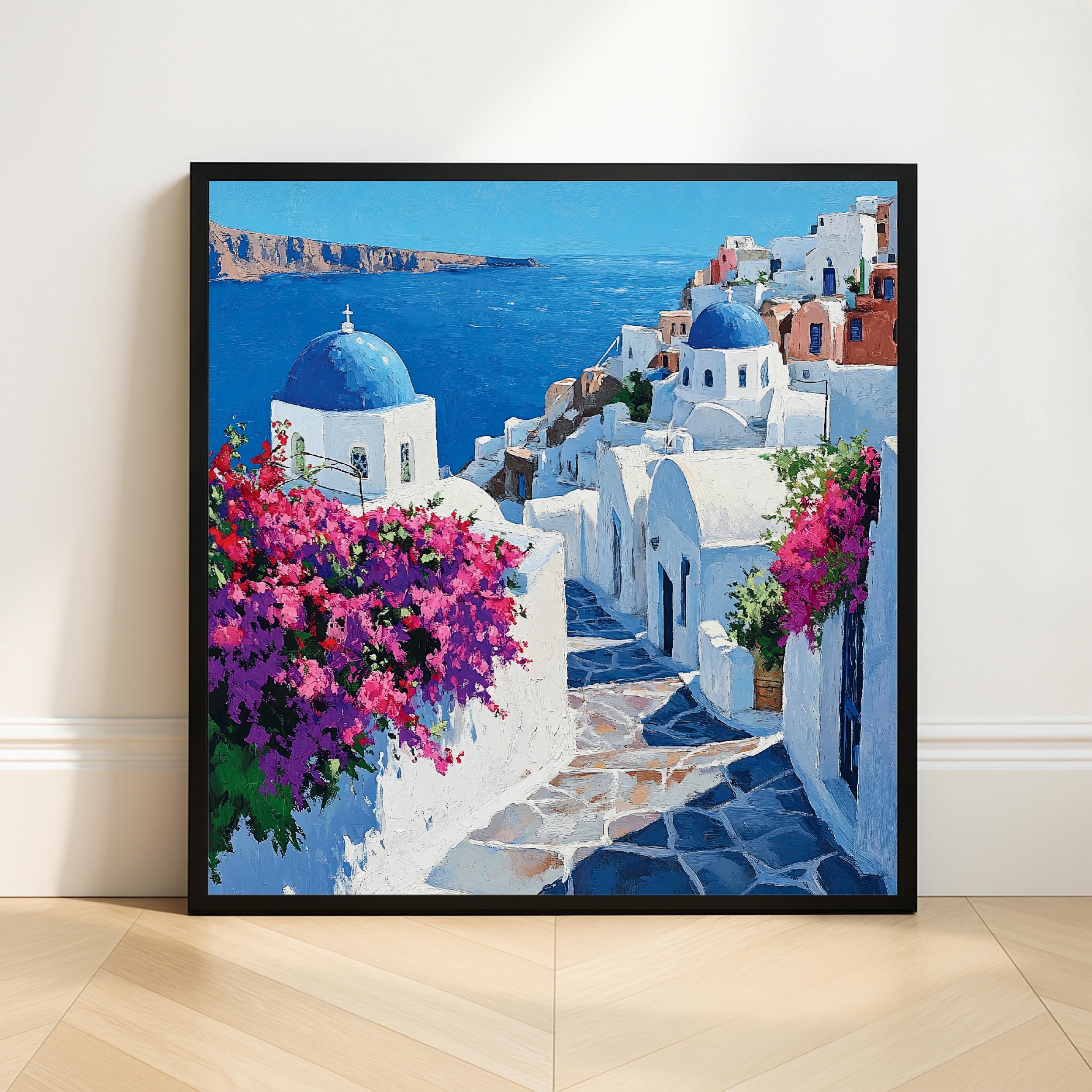 Santorini Impasto Painting Print: Greek Island Coastal Wall Decor (Digital Download)