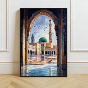 Islamic Wall Art Digital Download, Medina Mosque Printable, Masjid Nabawi Artwork, Muslim Home Decor, Arabic Arch Art, Mosque Print