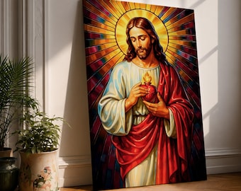 Sacred Heart of Jesus Canvas Print, Christian Wall Art, Religious Decor, Catholic Gift