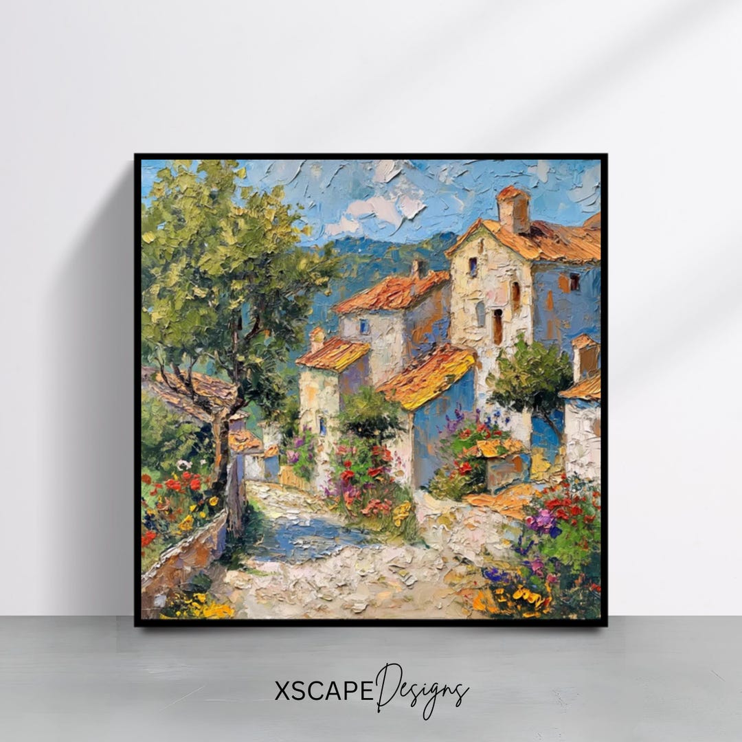Italian Village Wall Art Mediterranean Square Print Rustic Landscape ...