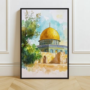Dome of the Rock Watercolor Art Print: Islamic Sacred Mosque Decor (Digital Download)