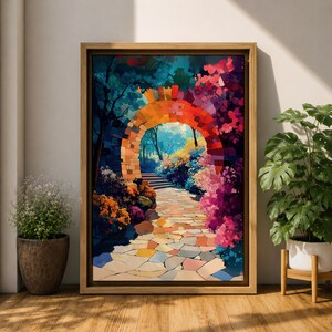 Garden Archway Wall Art Stone Arch Framed Canvas Floral Pathway Landscape Living Room Decor image 7