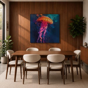Jellyfish Wall Art Sea Nettle Framed Canvas Marine Life Abstract Ocean Coastal Home Decor