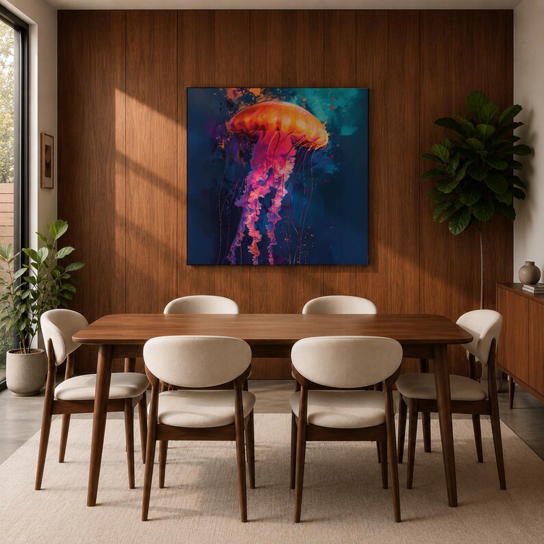 Jellyfish Wall Art Sea Nettle Framed Canvas Marine Life Abstract Ocean Coastal Home Decor