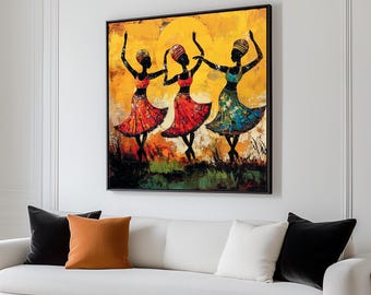 African Dance Wall Art: Vibrant Tribal Impasto Decor (digital