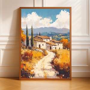 Tuscan Landscape Vintage Art Print: Italian Countryside Mediterranean Farmhouse Decor (Digital Download)