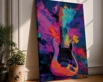 Electric Guitar Wall Art Rock Instrument Framed Canvas Colorful Pop Art Music Decor