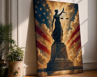 Lady Justice Wall Art American Legal Framed Canvas Patriotic Law Office Decor