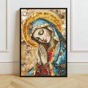 Mosaic Blessed Virgin Mary Wall Art Print, Sacred Religious Poster, Printable Wall Art, Digital Download