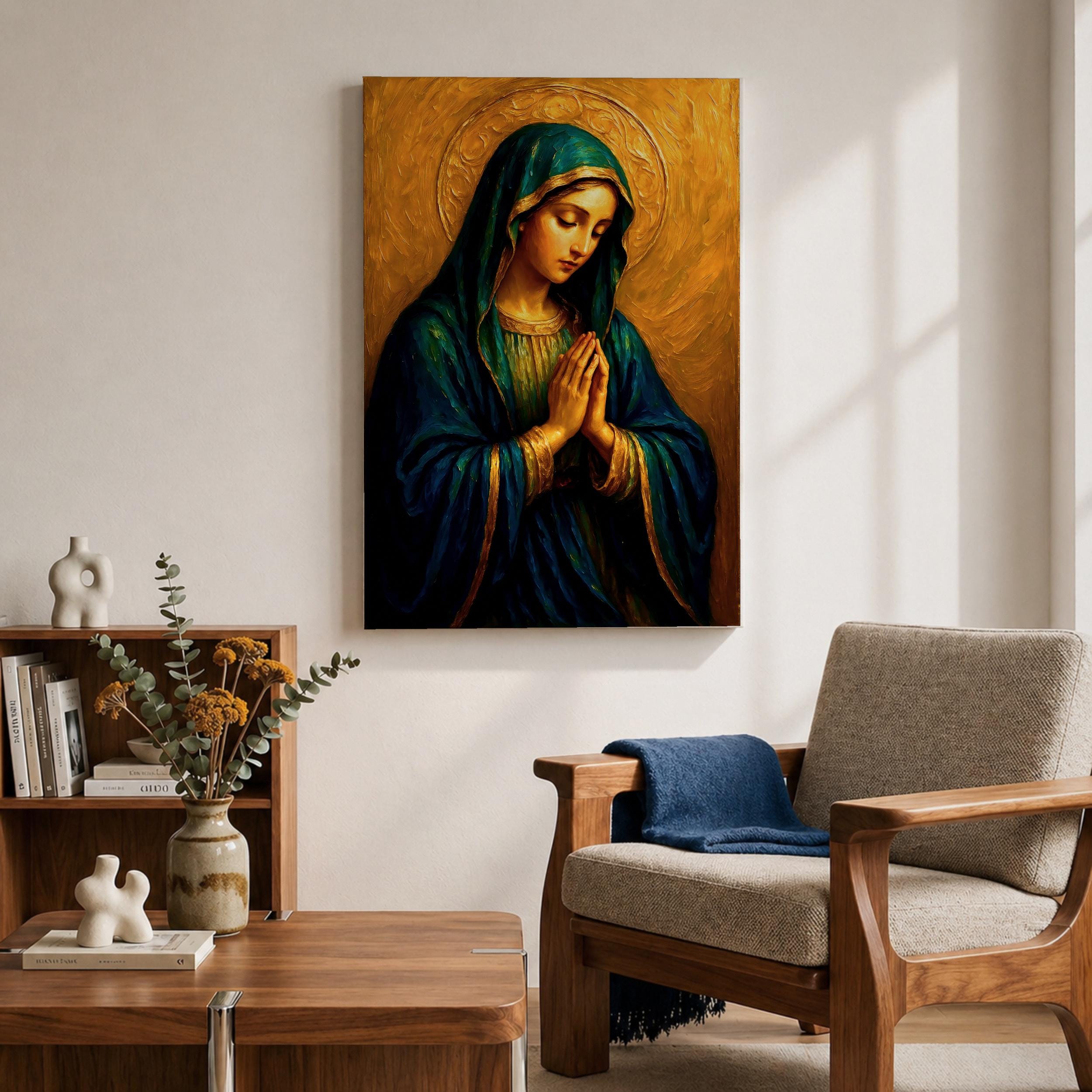 Virgin Mary Wall Art Our Lady of Sorrows Framed Canvas Catholic Sacred ...