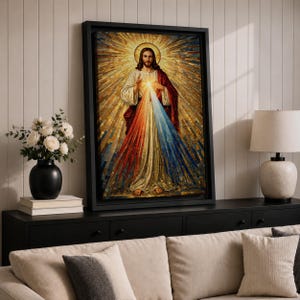 Divine Mercy Wall Art Jesus Mosaic Christian Icon Religious Gift Prayer Room Home Decor