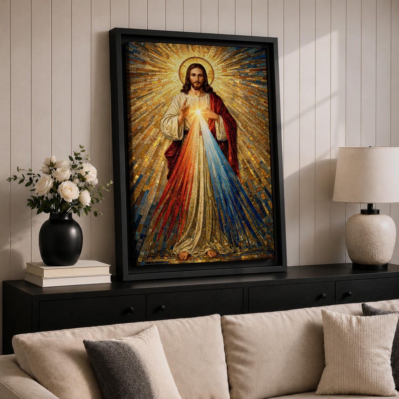 Divine Mercy Wall Art Jesus Mosaic Christian Icon Religious Gift Prayer Room Home Decor
