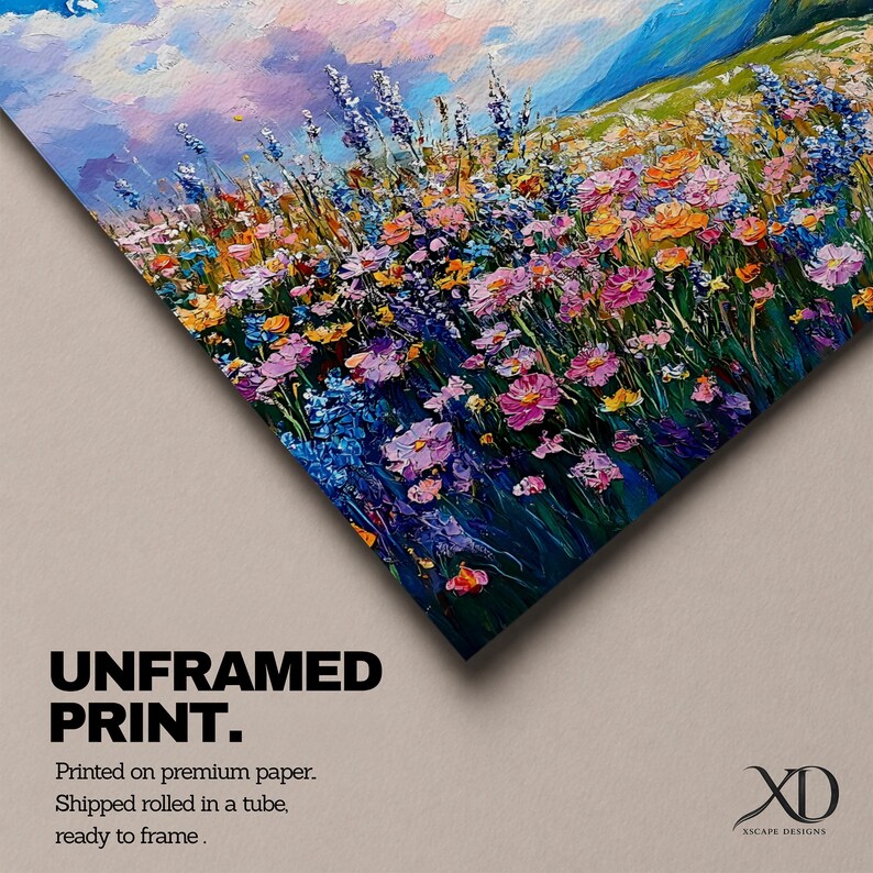Väggkonst med vildblomsäng Botaniskt landskap Inramad canvas Impasto Landskap Bondgård Heminredning bild 12