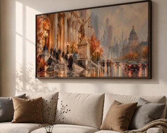 Panoramic Courthouse Canvas Print, Lady Justice Rainy Washington Painting, Luxury Law Office Decor