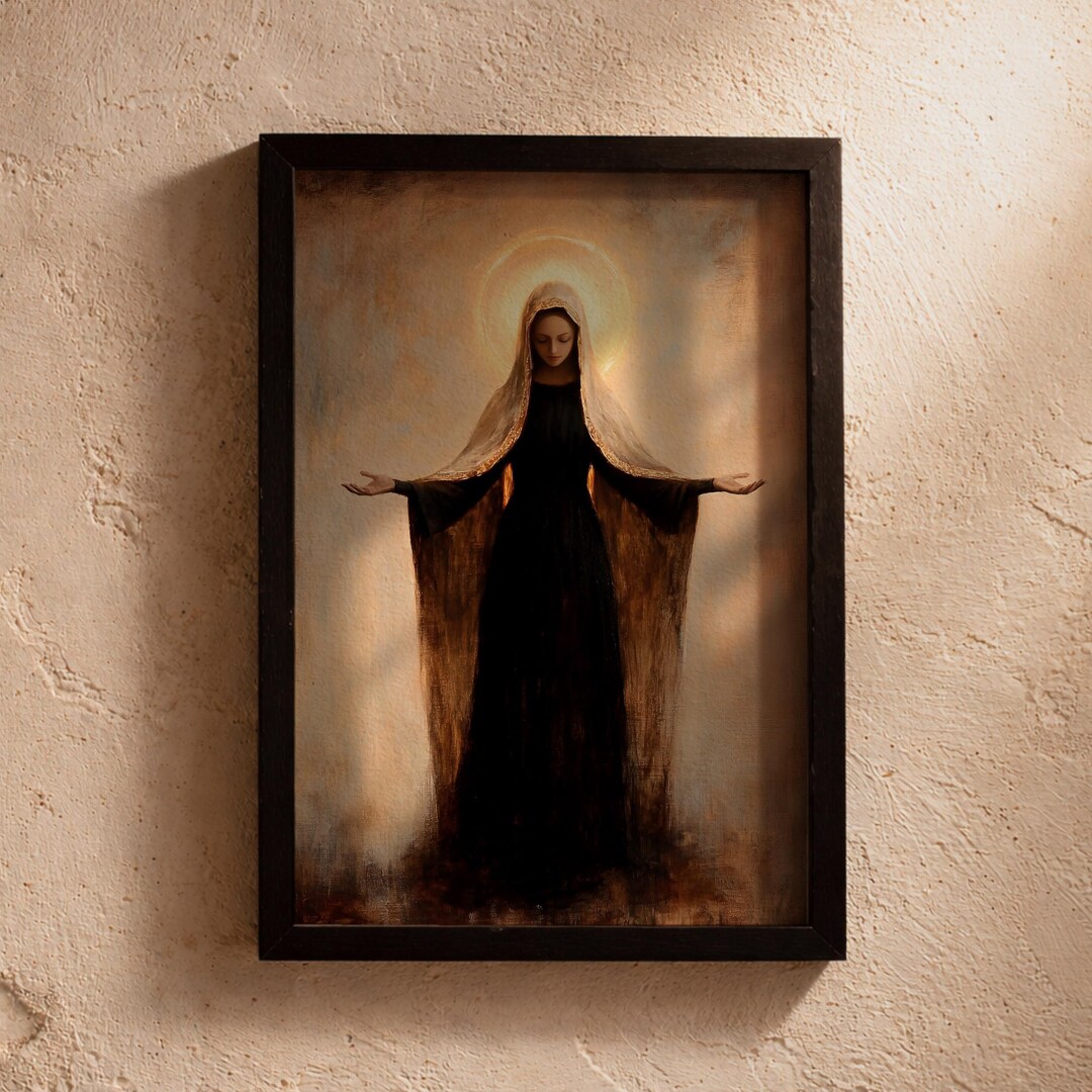 Virgin Mary Wall Art Open Arms Framed Canvas Lady of Grace Vintage ...