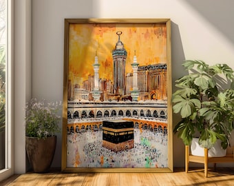 Kaaba Wall Art Hajj Pilgrims Framed Canvas Masjid Al Haram Mecca Skyline Islamic Decor
