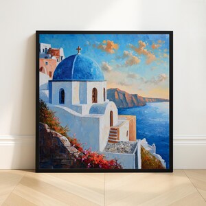 Santorini Church Art Print: Mediterranean Coastal Landscape (Digital Download)