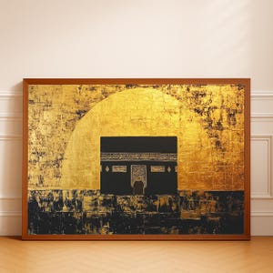 Golden Kaaba Vintage Art Print: Islamic Sacred Mosque Decor, Hajj Gift (Digital Download)